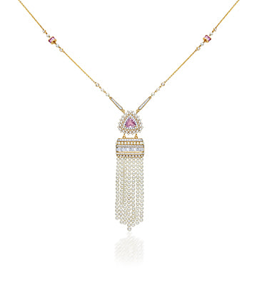Pearl,Diamond and Pink sapphire necklace